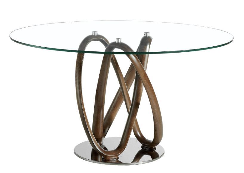 Table à manger ronde pied torsadé Pinta - Noyer et verre transparent - Photo n°1