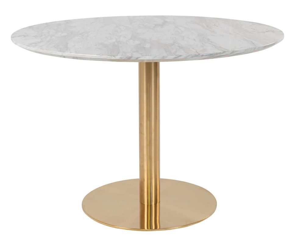 Table à manger ronde PIZA – Effet marbre blanc et pied laiton doré - Photo n°1