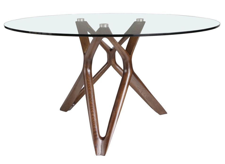 Table à manger ronde Punka - Noyer et verre transparent - Photo n°1