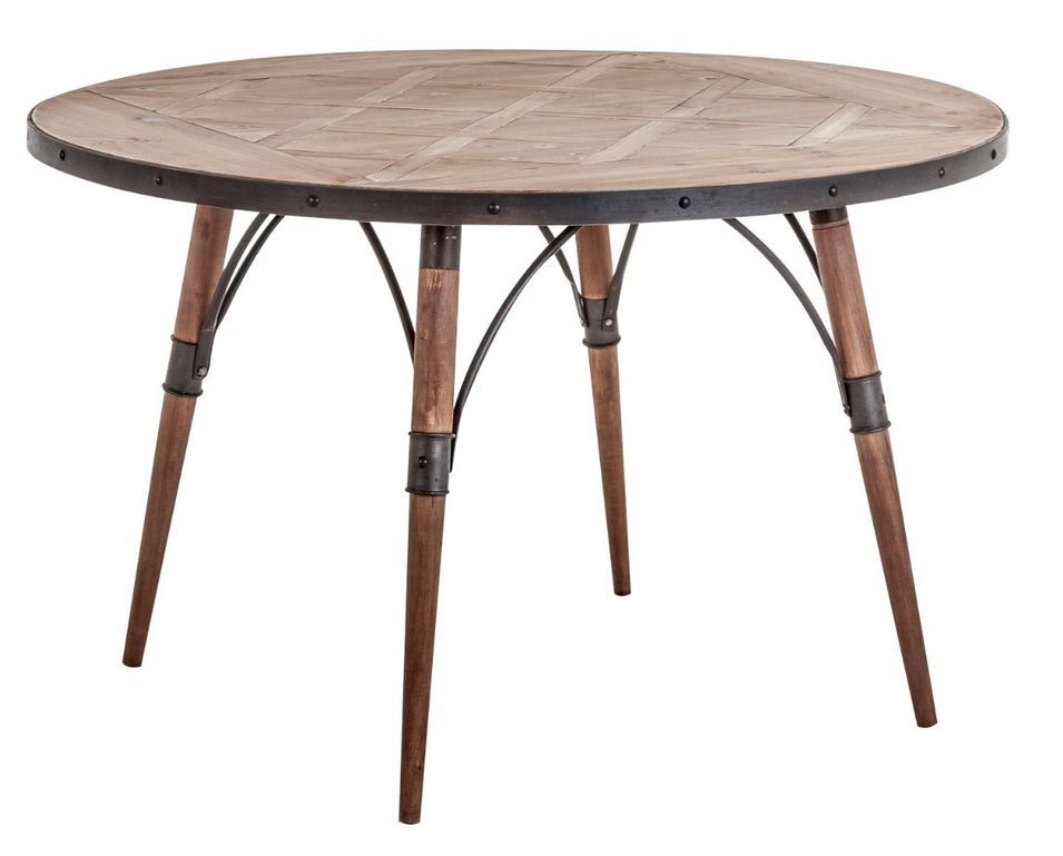 Table à manger ronde sapin massif clair et fer noir Penky - Photo n°1