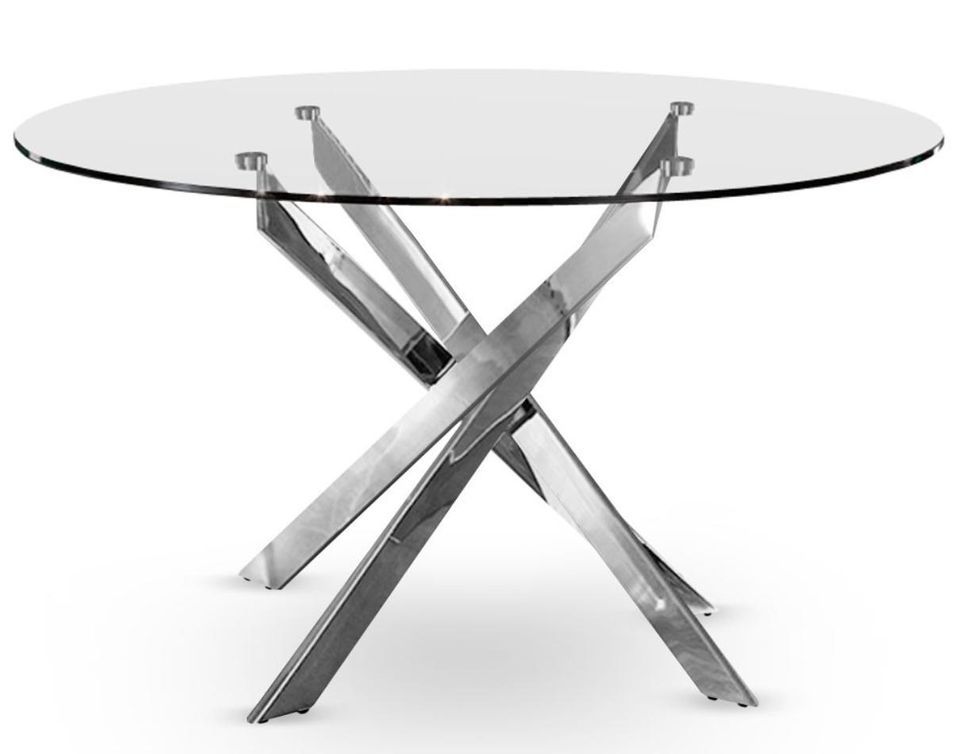 Table à manger ronde verre et pieds métal chromé Kreuz 130 cm - Photo n°1