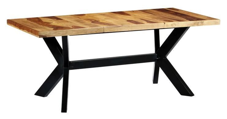 Table à manger sesham massif clair et pieds métal noir Pome 180 cm - Photo n°1