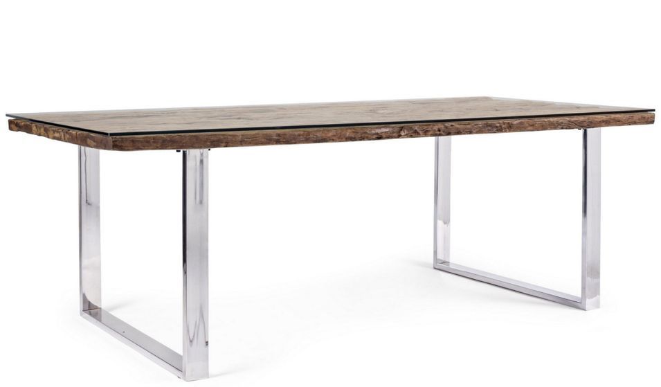 Table à manger STAVY 180 cm - Bois massif & pieds acier chromé - 8 places - Photo n°1