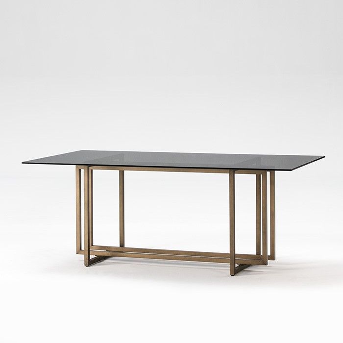 Table à manger verre fumé et pieds métal doré 190 cm - Photo n°1