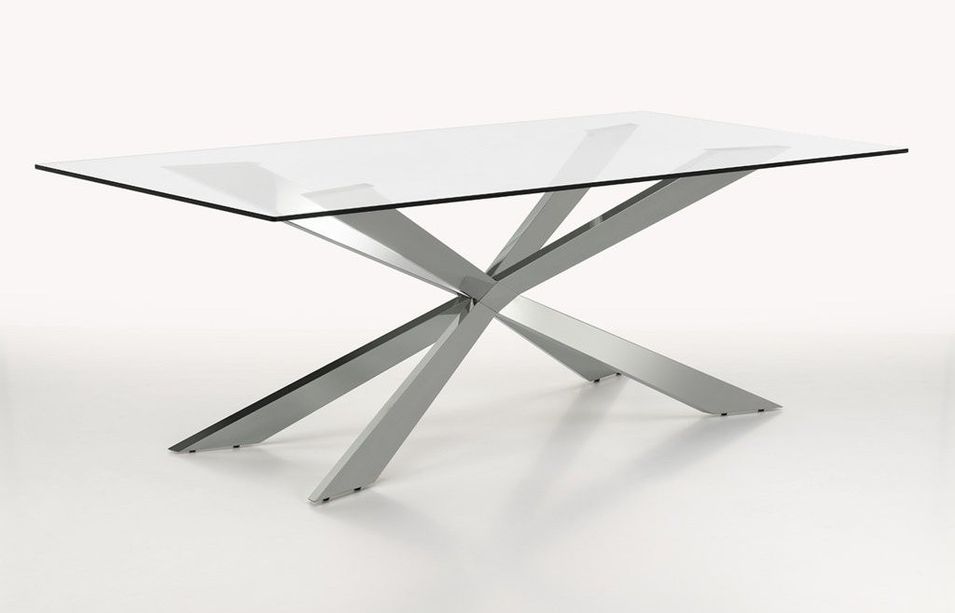 Table à manger verre transparent et pieds métal chromé Mirto L 210 cm - Photo n°1