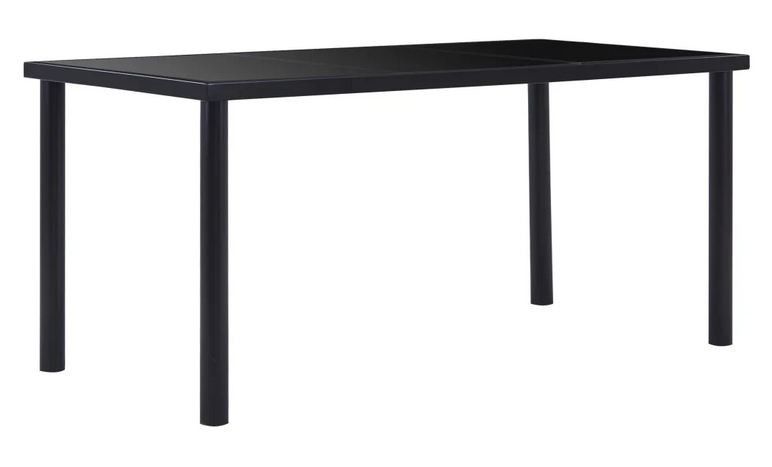 Table à manger verre trempé et pieds métal noir Orati 160 cm - Photo n°1