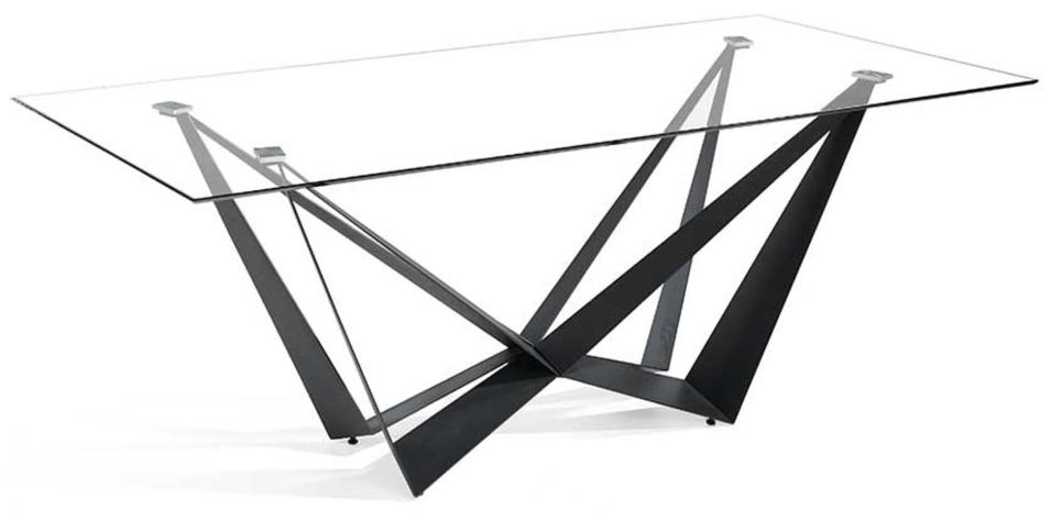 Table à manger verre trempé et pieds métal noir Bazika 200 cm - Photo n°1