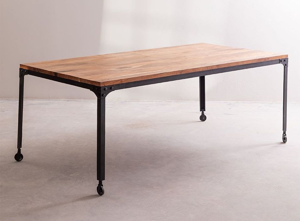 Table à manger vintage bois recyclé et pieds marron Dylan 200 cm - Photo n°1