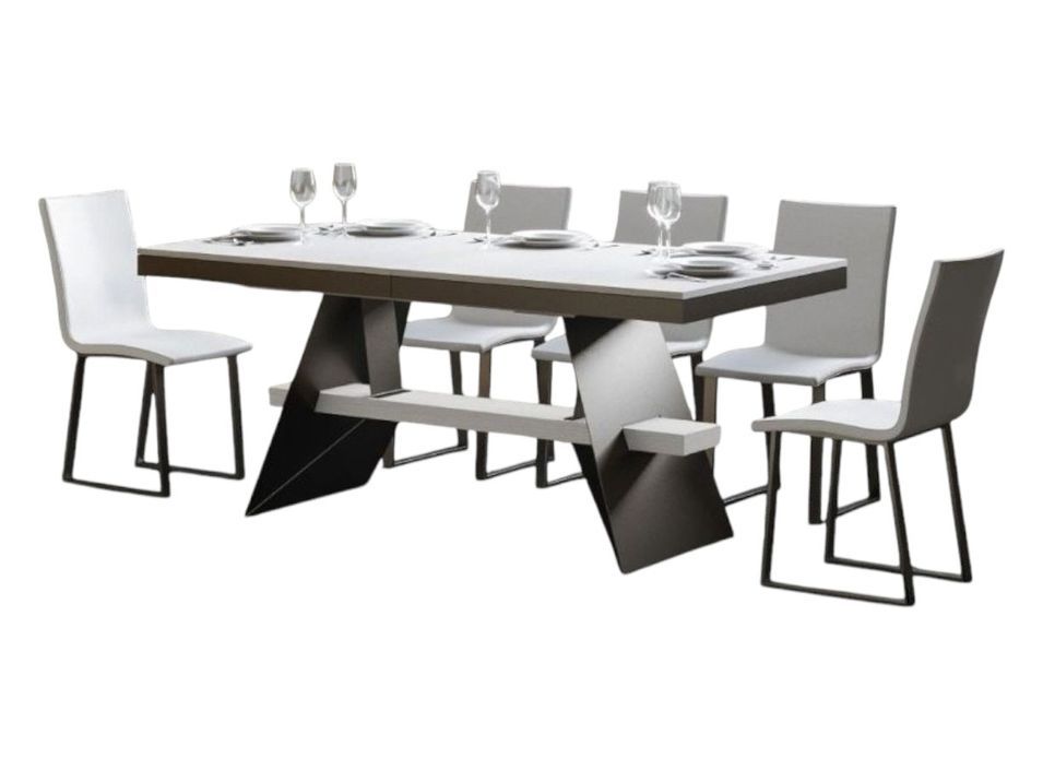 Table à rallonges frêne blanc et pieds métal gris 6 à 12 places L 160 à 264 cm Bary - Photo n°1