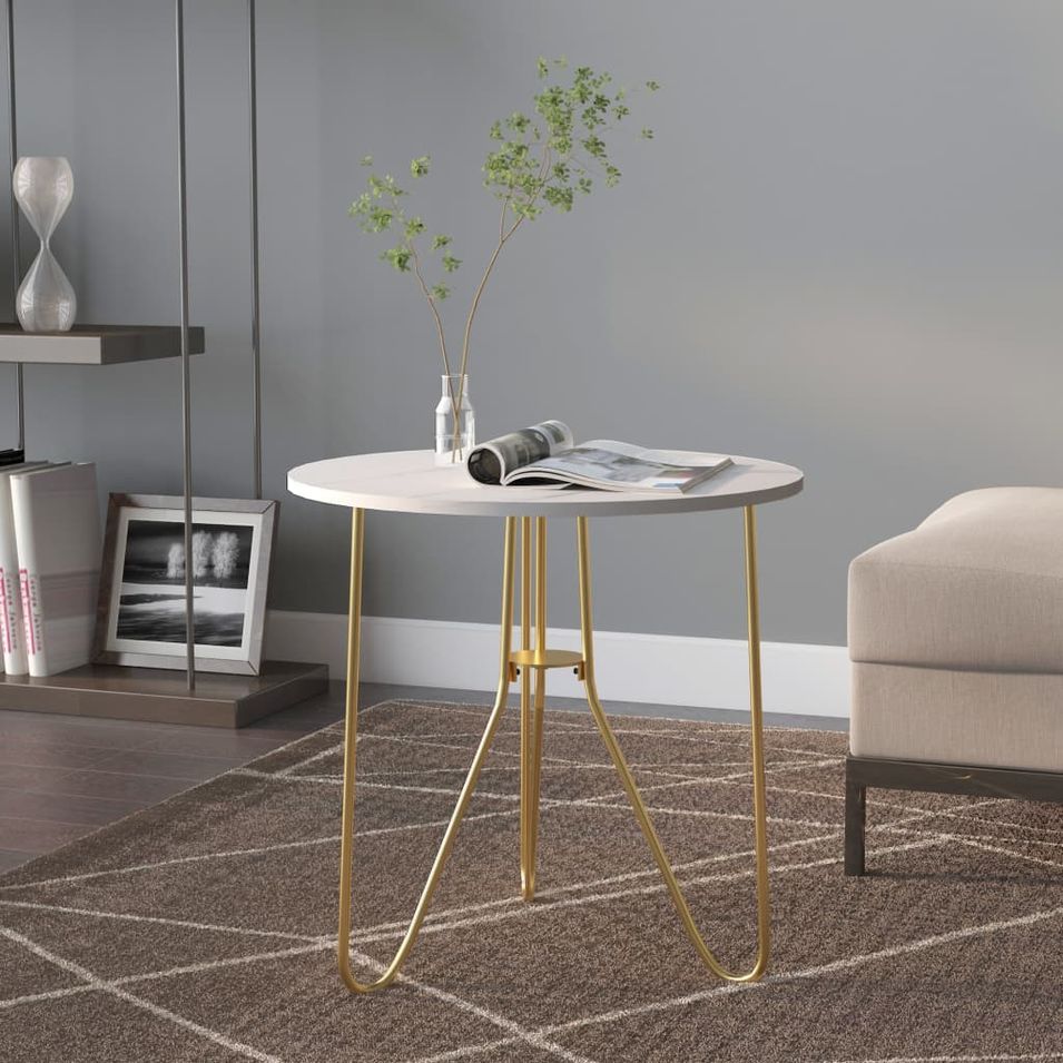 Table à thé Doré et marbre blanc 48 cm MDF et fer - Photo n°1