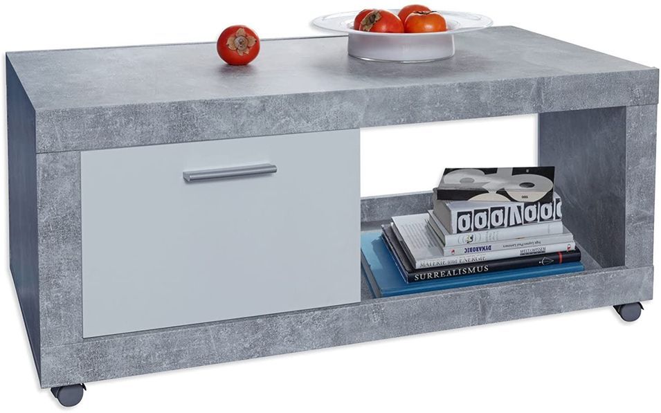 Table basse 1 porte gris béton et blanc Universalis - Photo n°1