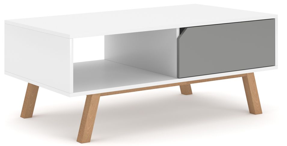 Table basse 1 tiroir blanc et gris Zatoka 110 cm - Photo n°1