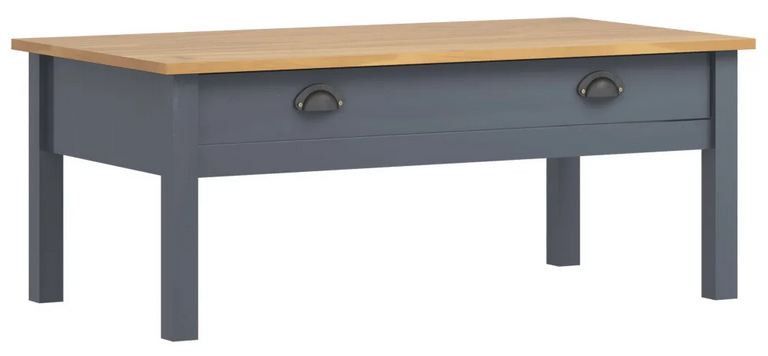 Table basse 1 tiroir pin massif clair et gris Petune 100 cm - Photo n°1