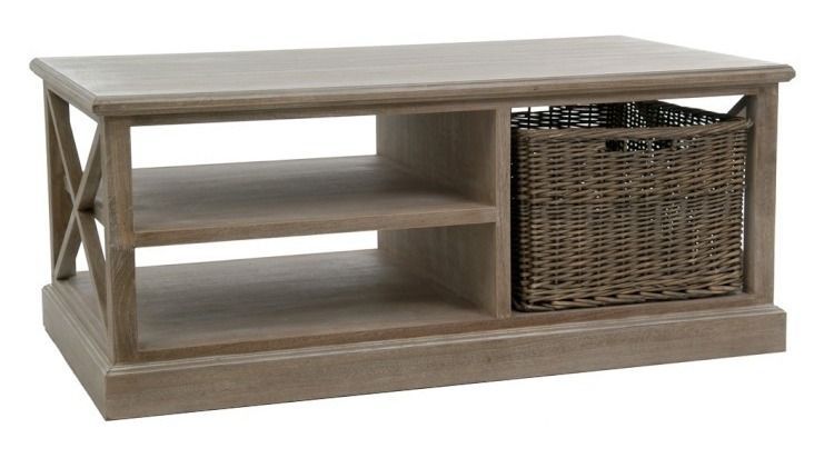 Table basse 2 niches 1 panier bois massif foncé Mélo L 120.2 cm - Photo n°1
