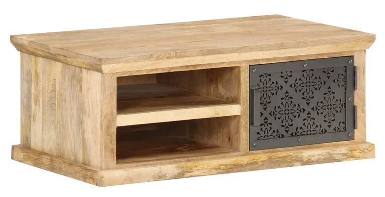 Table basse 2 niches 1 porte manguier massif clair Sofia 90 cm - Photo n°1