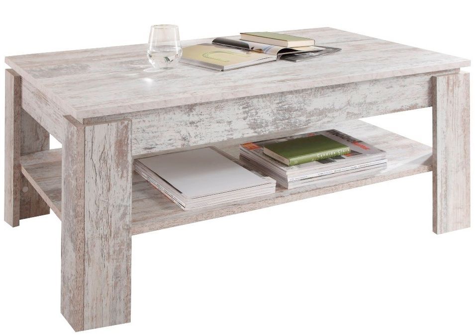 Table basse 2 niveaux pin blanc Canyon Koryne L 110 x H 47 x P 65 cm - Photo n°1