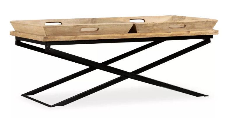 Table basse 2 plateaux amovibles manguier clair et métal noir Sopra - Photo n°1