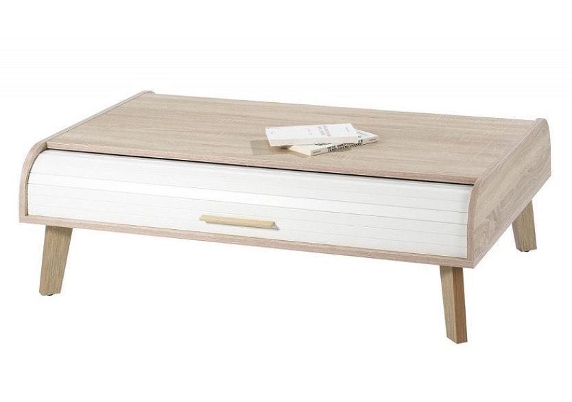 Table basse 2 rideaux chênes clair et blanc Happy 114 cm - Photo n°1