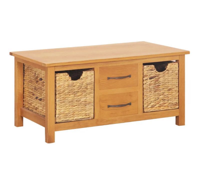 Table basse 2 tiroirs 2 paniers amovibles chêne clair et jacinthe d'eau Candice - Photo n°1