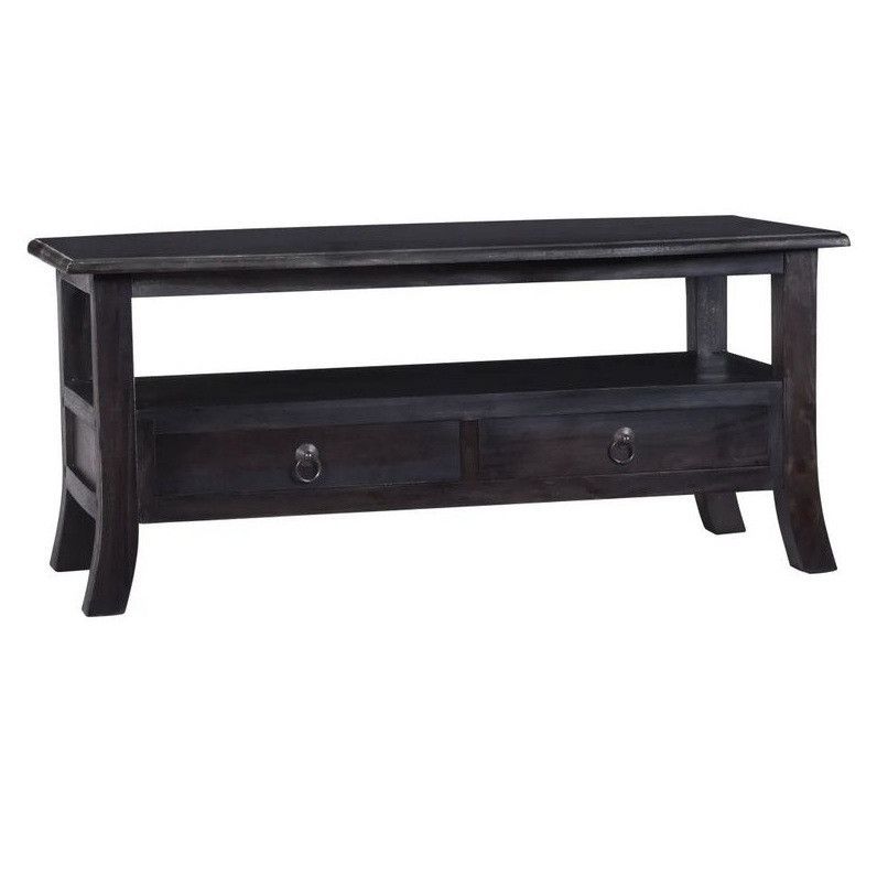 Table basse 2 tiroirs acajou massif noir Futar 90 cm - Photo n°1