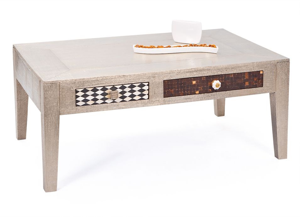 Table basse 2 tiroirs métal gris et bois clair Nala 110 cm - Photo n°1