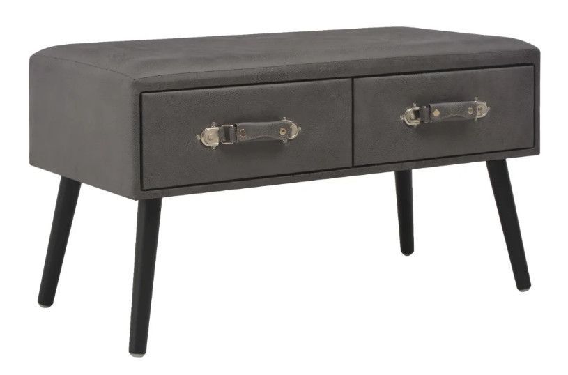 Table basse 2 tiroirs simili cuir gris et pieds pinède noir First - Photo n°1