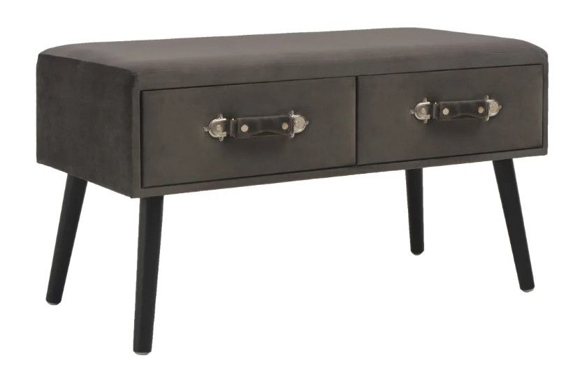 Table basse 2 tiroirs velours gris et pieds pinède noir First - Photo n°1