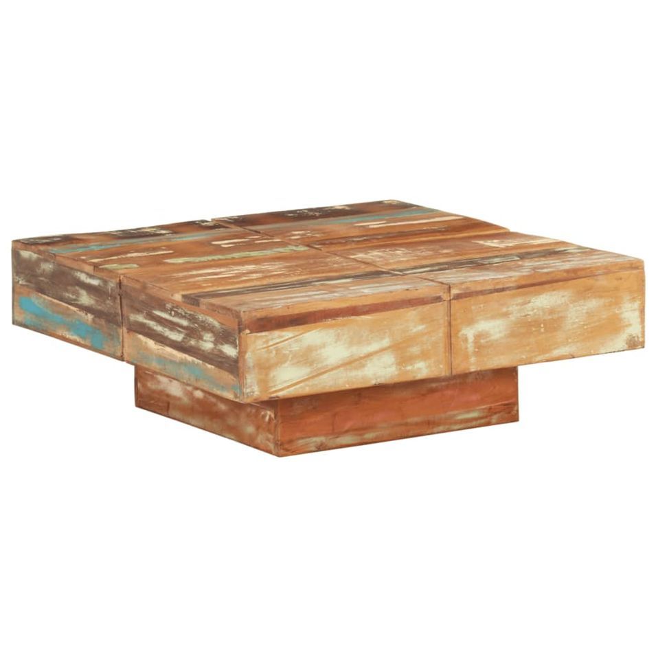 Table basse 80x80x28 cm Bois de récupération massif - Photo n°1
