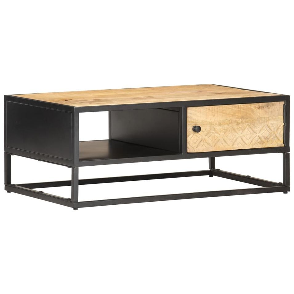 Table basse à porte sculptée 90x55x36 cm Bois de manguier brut - Photo n°1