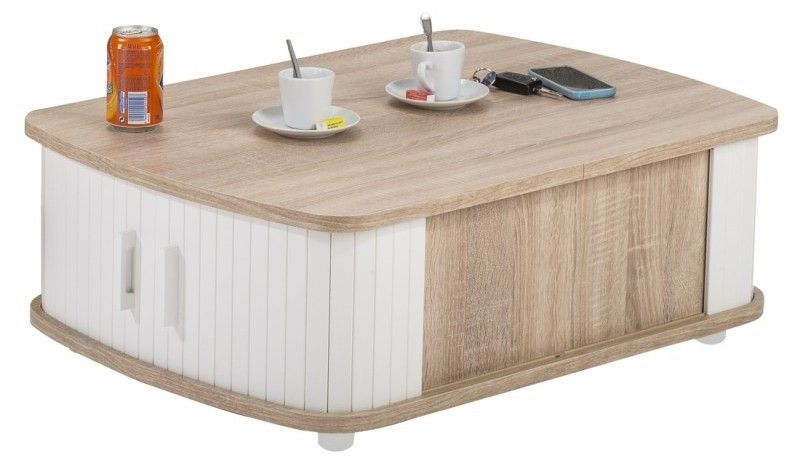 Table basse à rideaux blanche et chêne naturel Lohan - Photo n°1