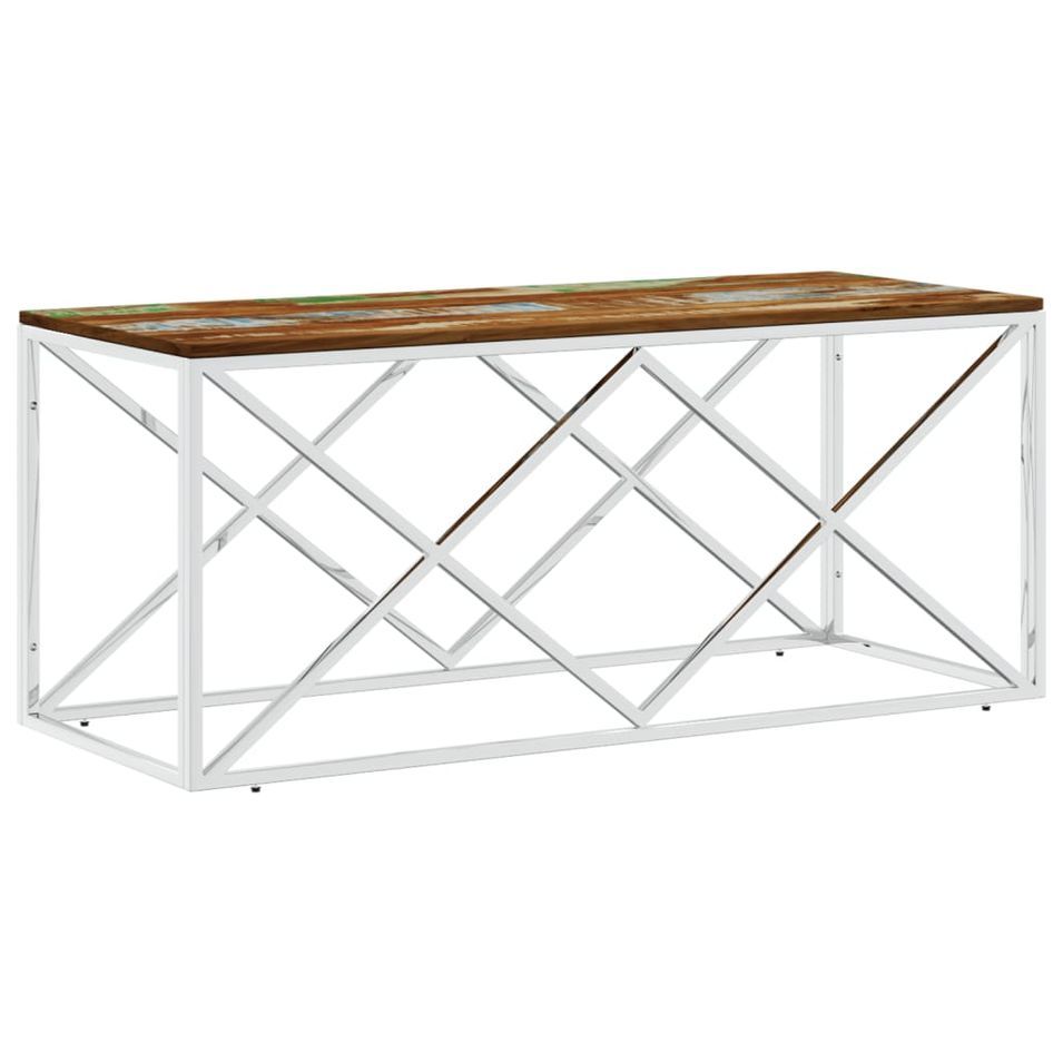 Table basse acier inoxydable et bois massif de récupération - Photo n°1