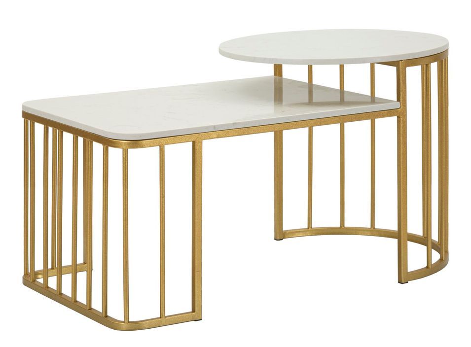 Table basse Ankara effet marbre structure dorée design - Photo n°1