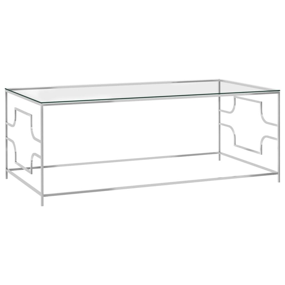 Table basse Argenté 120x60x45 cm Acier inoxydable et verre 3 - Photo n°1
