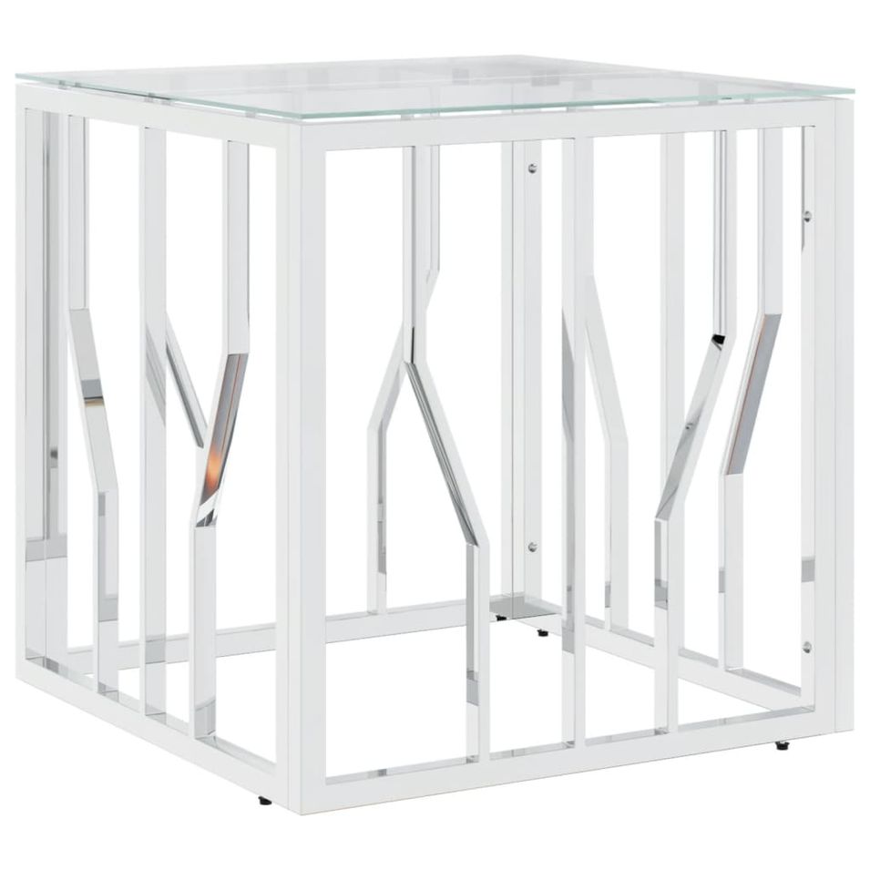 Table basse argenté 50x50x50 cm acier inoxydable et verre - Photo n°1