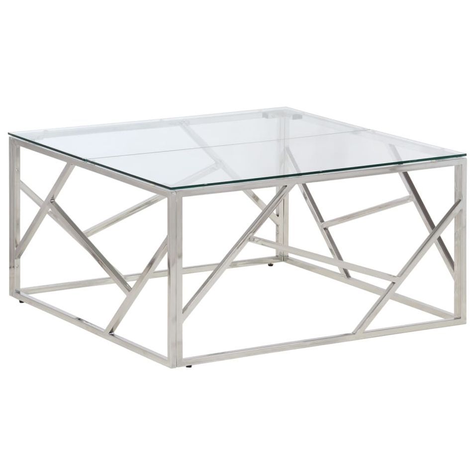Table basse argenté acier inoxydable et verre trempé - Photo n°1