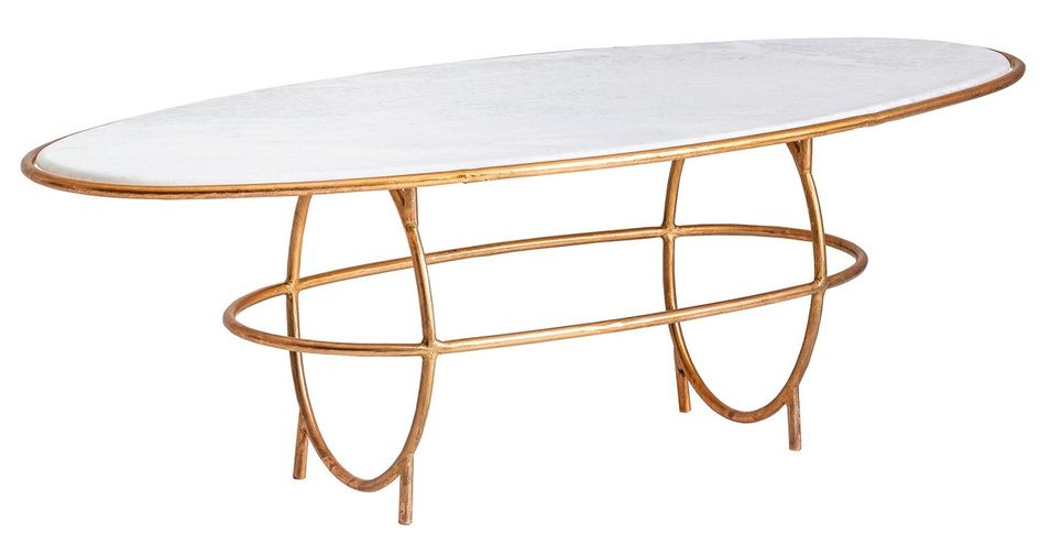 Table basse art déco métal doré et plateau marbre blanc Ruthie - Photo n°1