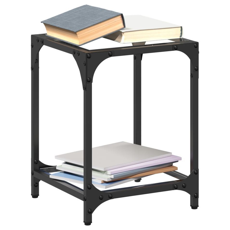 Table basse avec dessus en verre transparent 30x30x40 cm acier - Photo n°1