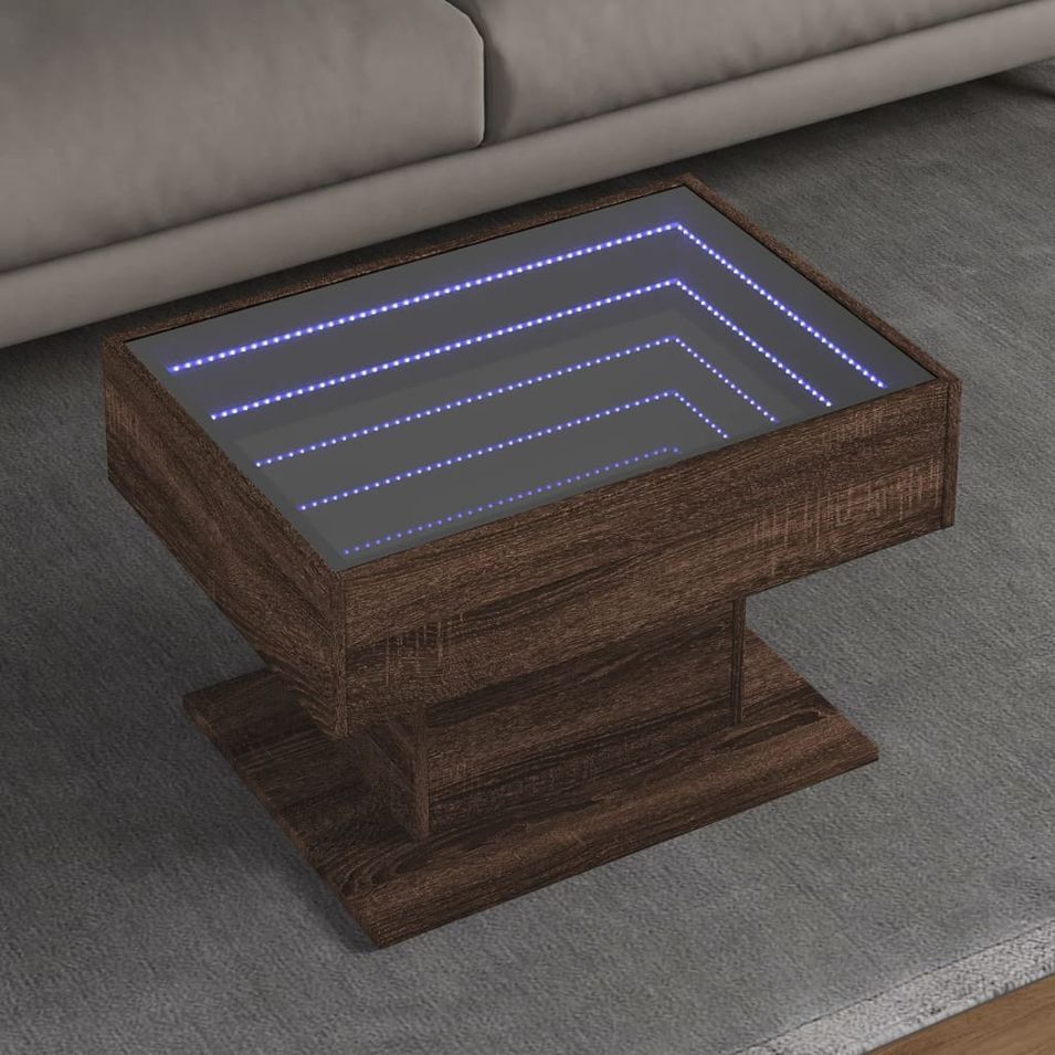 Table basse avec LED chêne marron 70x50x45 cm bois d'ingénierie - Photo n°1