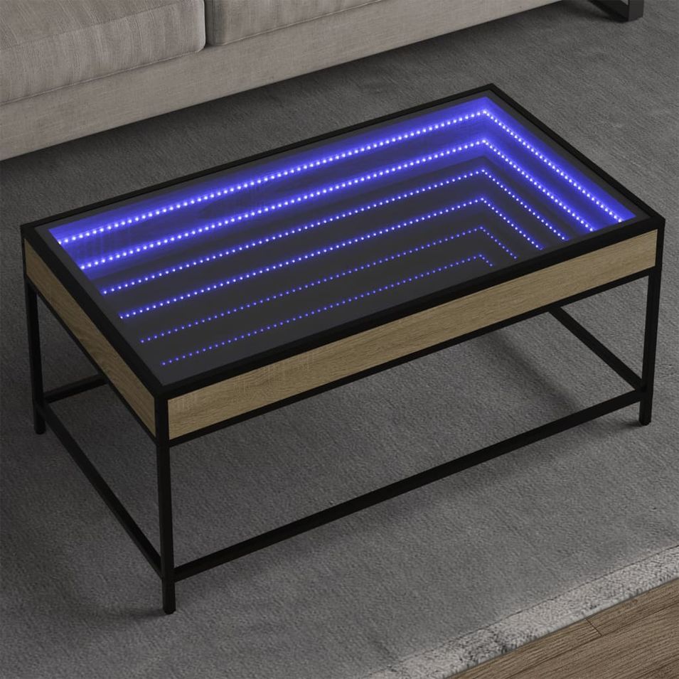 Table basse avec LED infini chêne sonoma 90x50x41 cm - Photo n°1