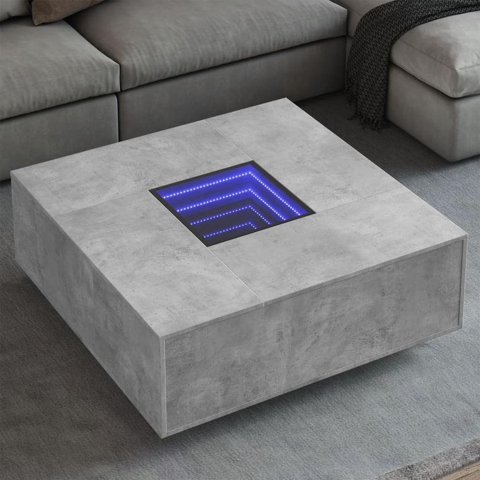Table basse avec LED infini gris béton 100x100x40 cm - Photo n°1