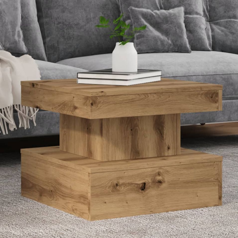 Table basse avec lumières LED chêne artisanal 50x50x40 cm - Photo n°1