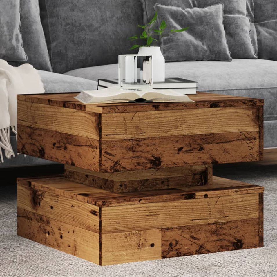 Table basse avec lumières LED vieux bois 50x50x40 cm - Photo n°1