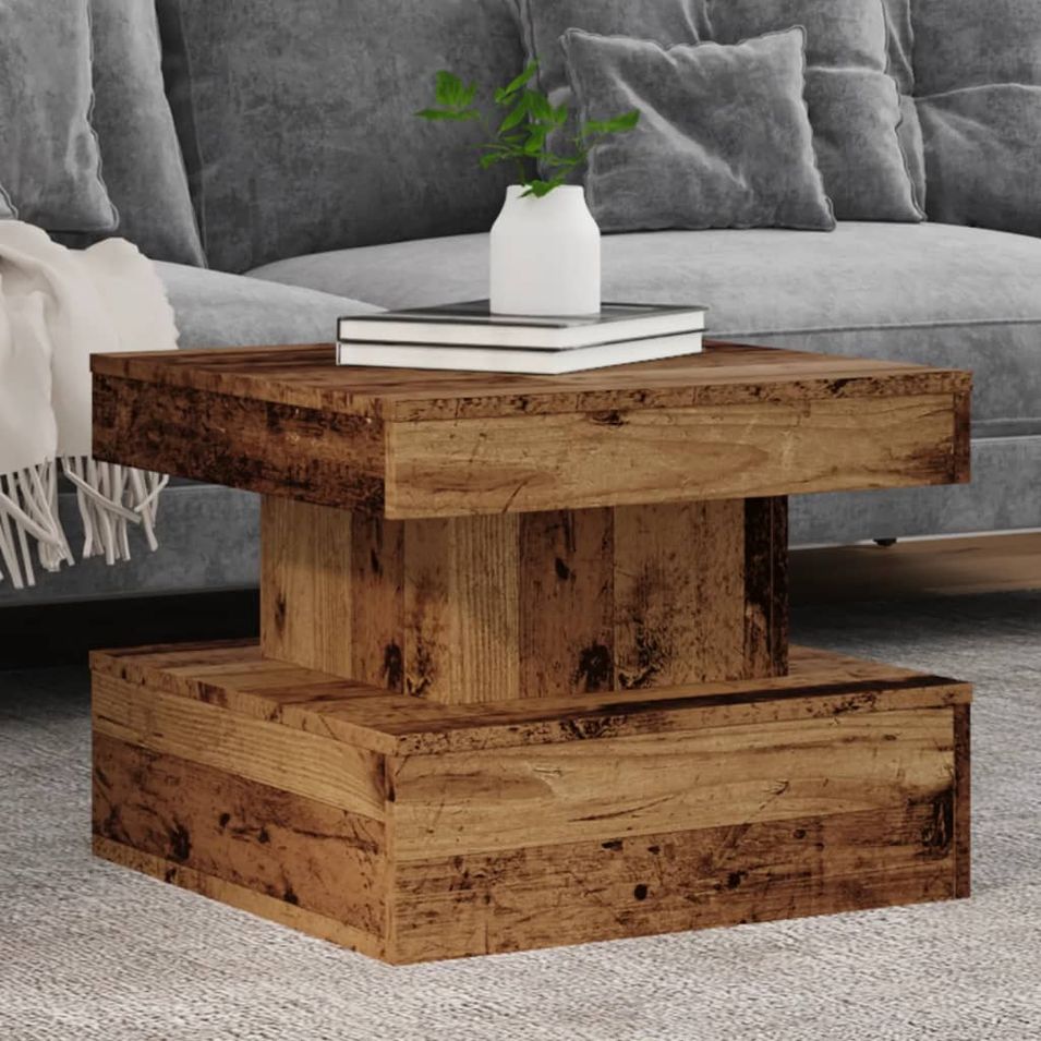 Table basse avec lumières LED vieux bois 50x50x40 cm - Photo n°1