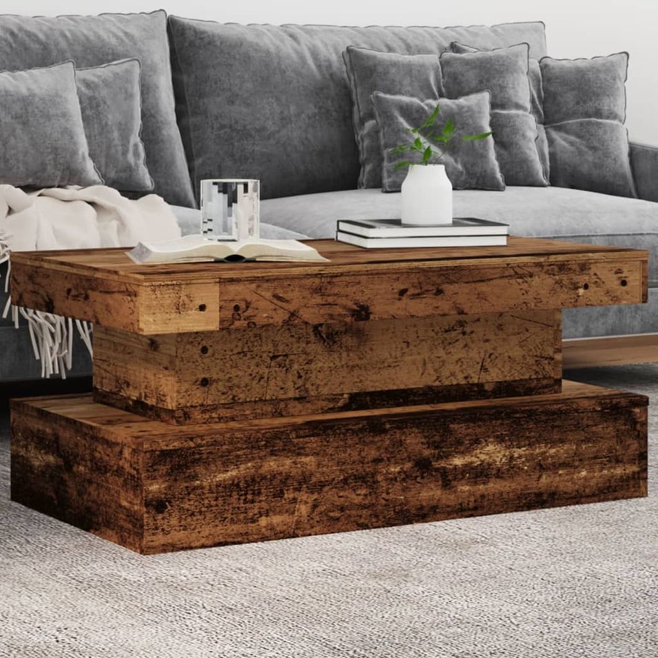 Table basse avec lumières LED vieux bois 90x50x40 cm - Photo n°1