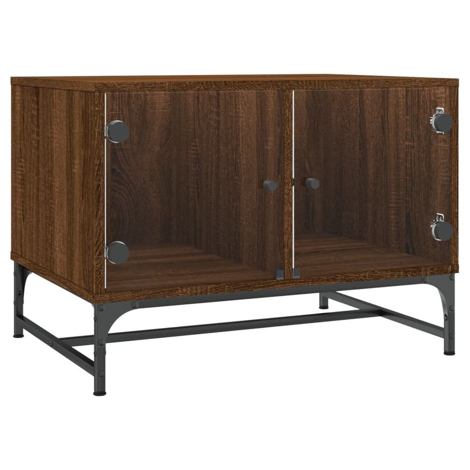 Table basse avec portes en verre chêne marron 68,5x50x50 cm - Photo n°1