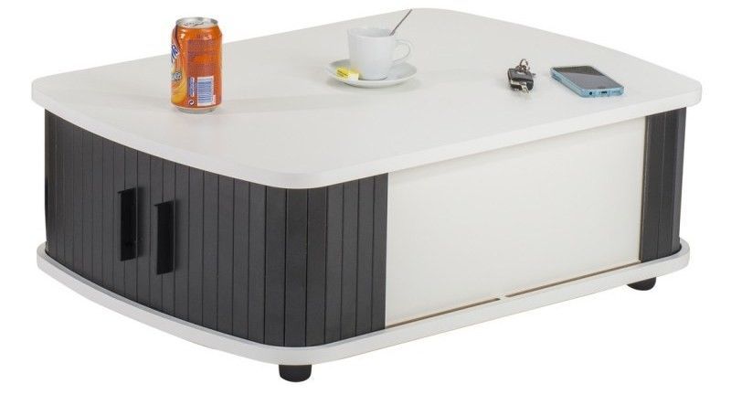 Table basse avec rangement LUKO 80 cm – Table de salon avec rideaux et niches - Photo n°1