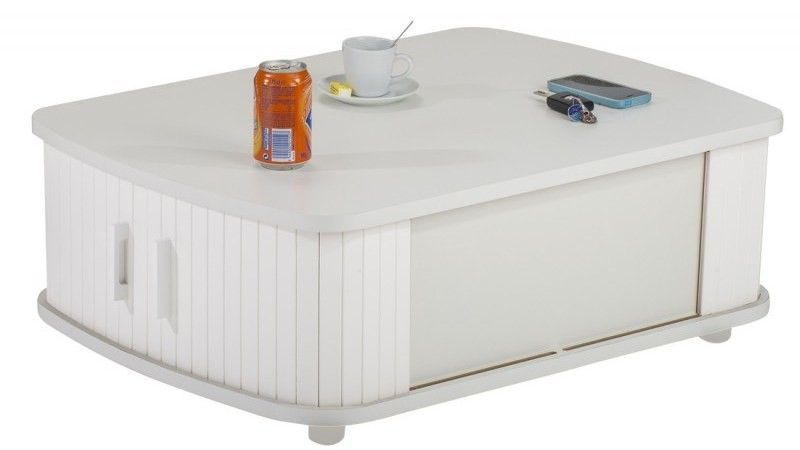 Table basse avec rangement LUKO 80 cm – Table de salon avec rideaux et niches - Photo n°1