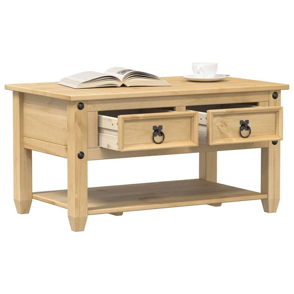 Table basse avec tiroirs Corona 85x50x45 cm bois de pin massif - Photo n°1