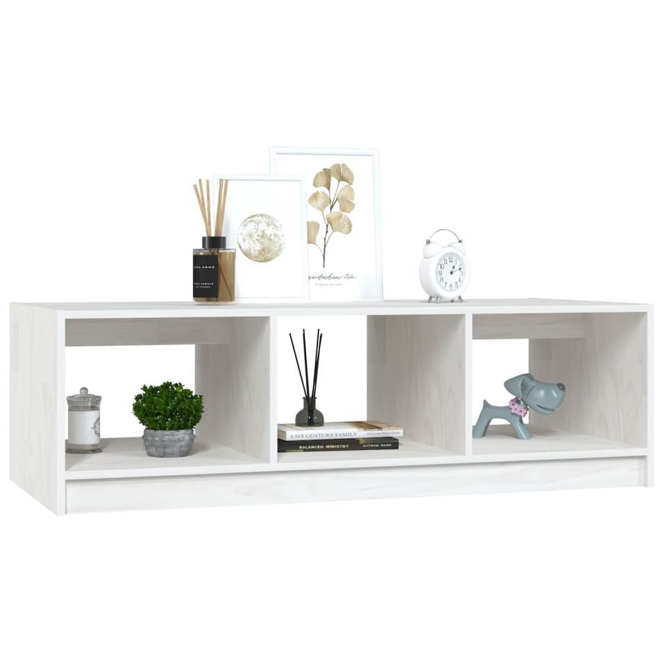 Table basse Blanc 110x50x34 cm Bois de pin massif - Photo n°1