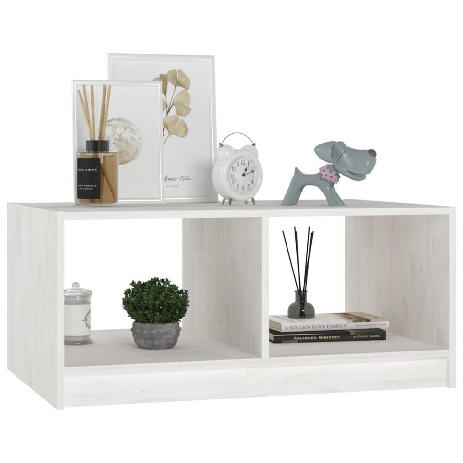 Table basse Blanc 75x50x33,5 cm Bois de pin massif - Photo n°1